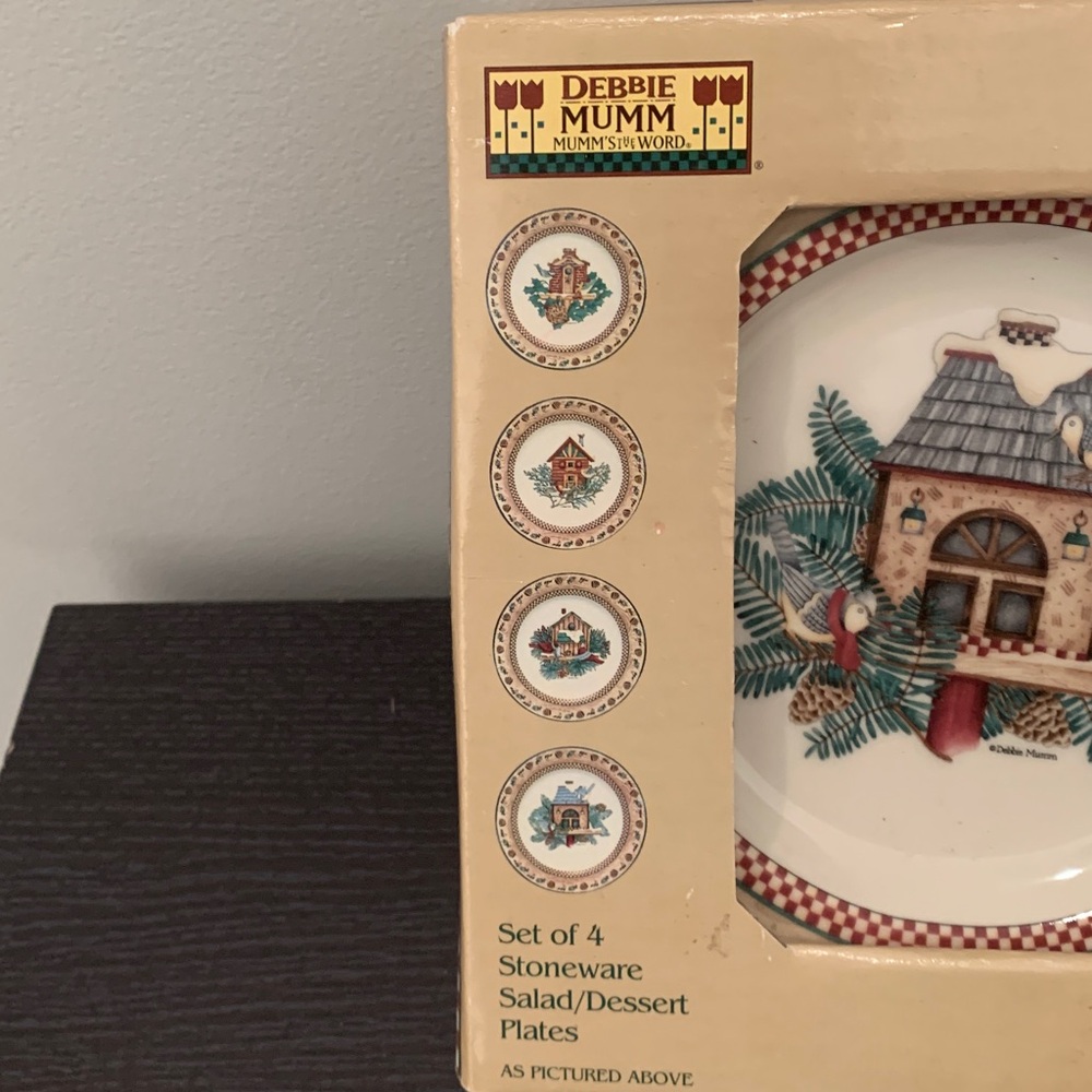 Debbie Mumm Sakura Winter Birds Salad Dessert Plates Set of 4 NIB Vintage 2000 - Picture 2 of 8